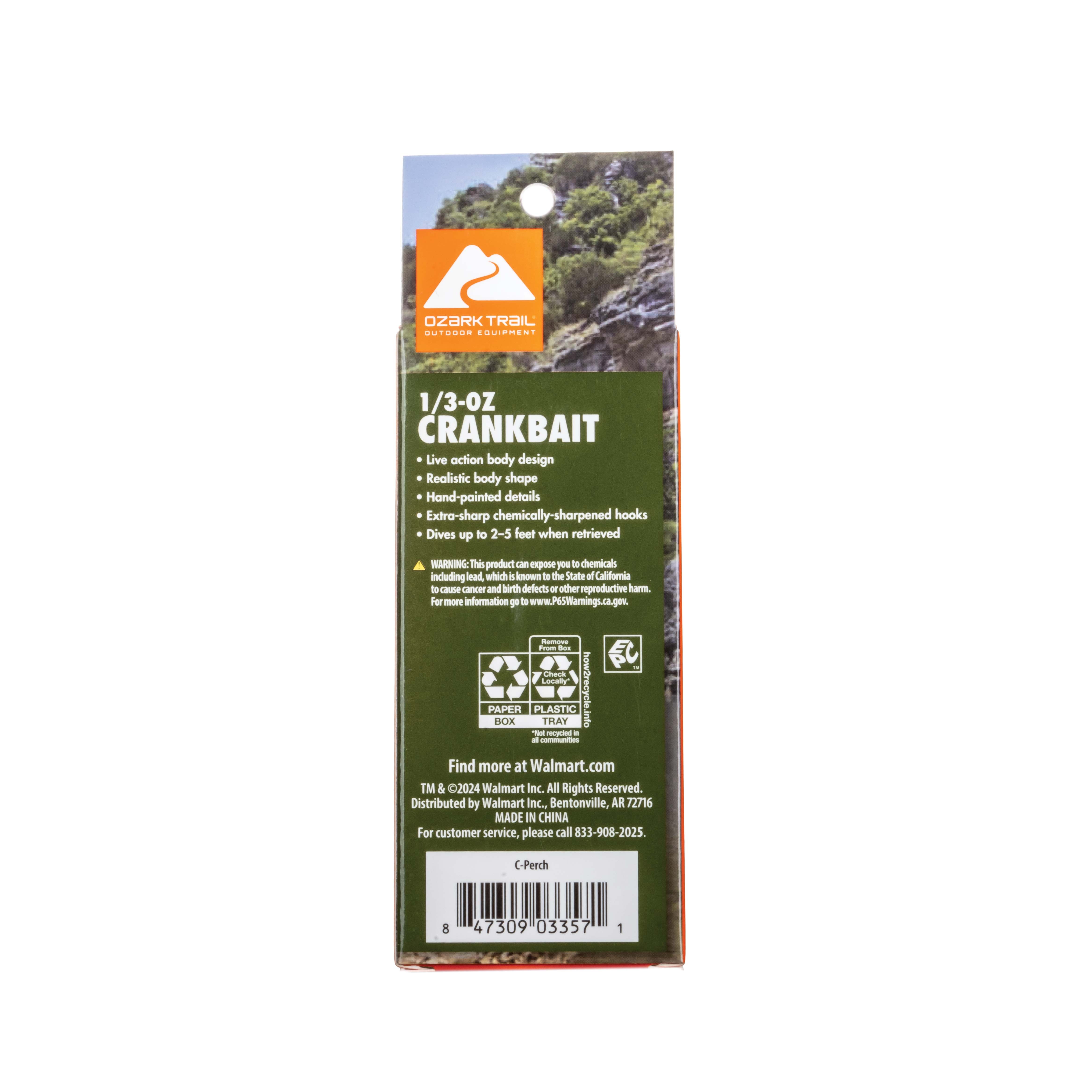 Ozark Trail Freshwater Crankbait Fishing Lure, Perch, 1/3 oz
