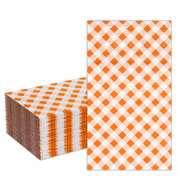 DYLIVeS 50 Count Orange Buffalo plaid Napkins Disposable Towels Orange and White Checkered Guest Napkins 3 Ply Dinner Napkins Gingham Paper Napkins