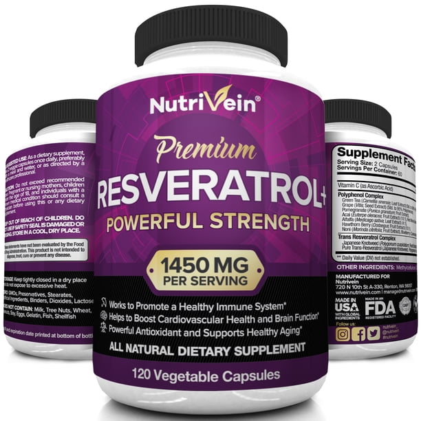 Nutrivein Resveratrol 1450mg - Anti Aging Antioxidant Supplement 120 ... - Anti Aging Supplements To Support Lung Function And Cardiovascular Health
