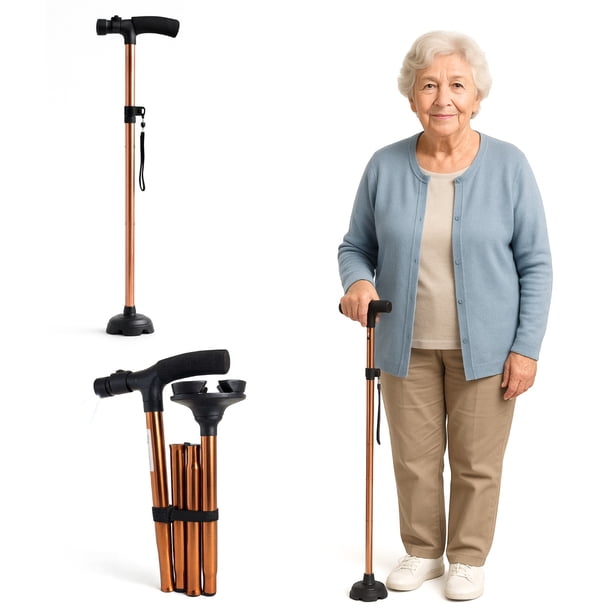 Bastón Plegable con Luz LED y Base Antideslizante | Altura Ajustable 85-97cm | Punta Giratoria 360° | Soporta 130kg | Bastón Ergonómico para Adulto Mayor Hombre Mujer