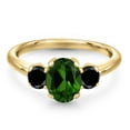 thumbnail image 3 of Gem Stone King 1.74 Ct Green Chrome Diopside Black Diamond 18K Yellow Gold Plated Silver Ring, 3 of 6