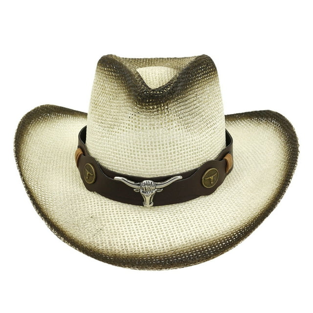 Men Women Retro Western Cowboy Riding Hat Leather Belt Wide Cap Hat
