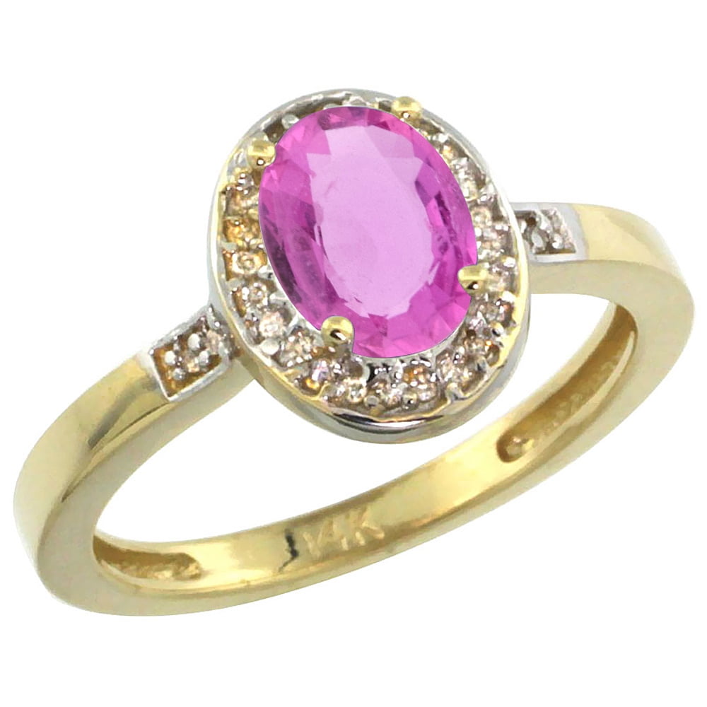 14K Yellow Gold Diamond Natural Pink Sapphire Engagement Ring Oval 7x5mm, sizes 5-10 by WorldJewels