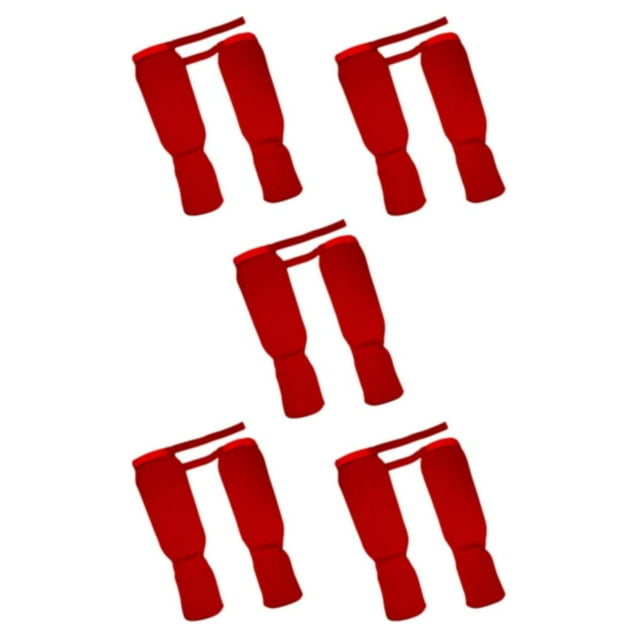 Transemion 1 Pair Shin Instep Guards MMA Elastic Protector and Protection Supplies Training Red L 5Set