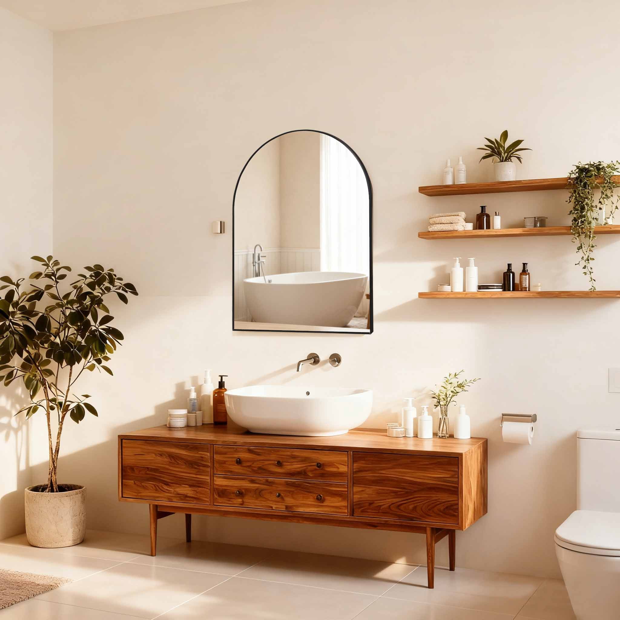 Arched Bathroom Mirror with Shatterproof Film, Black Metal Frame and Anti-Rust Aluminum Alloy, Easy to Install Wall Mirror for Bathroom, 30x36 Inch