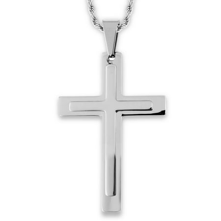 Coastal Jewelry Polished Stainless Steel Layer Cross Pendant Necklace