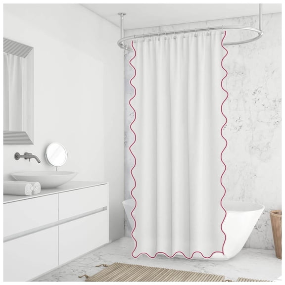 Scallop Embroidery Shower Cotton Curtain