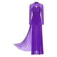 thumbnail image 2 of Doomiva Womens Lyrical Dance Dress Sequin Long Sleeve Tulle Flowy Maxi Long Dress Purple XL, 2 of 7