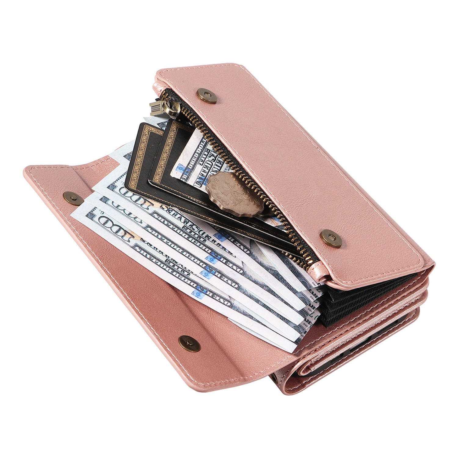 Dteck for Samsung Galaxy A16 5G Case Wallet with RFID Blocking Card Holder for WomenMen, PU Leather Magnetic Snap Flip Zipper Strap Crossbody Wallet Phone Cover 6.7",Rosegold