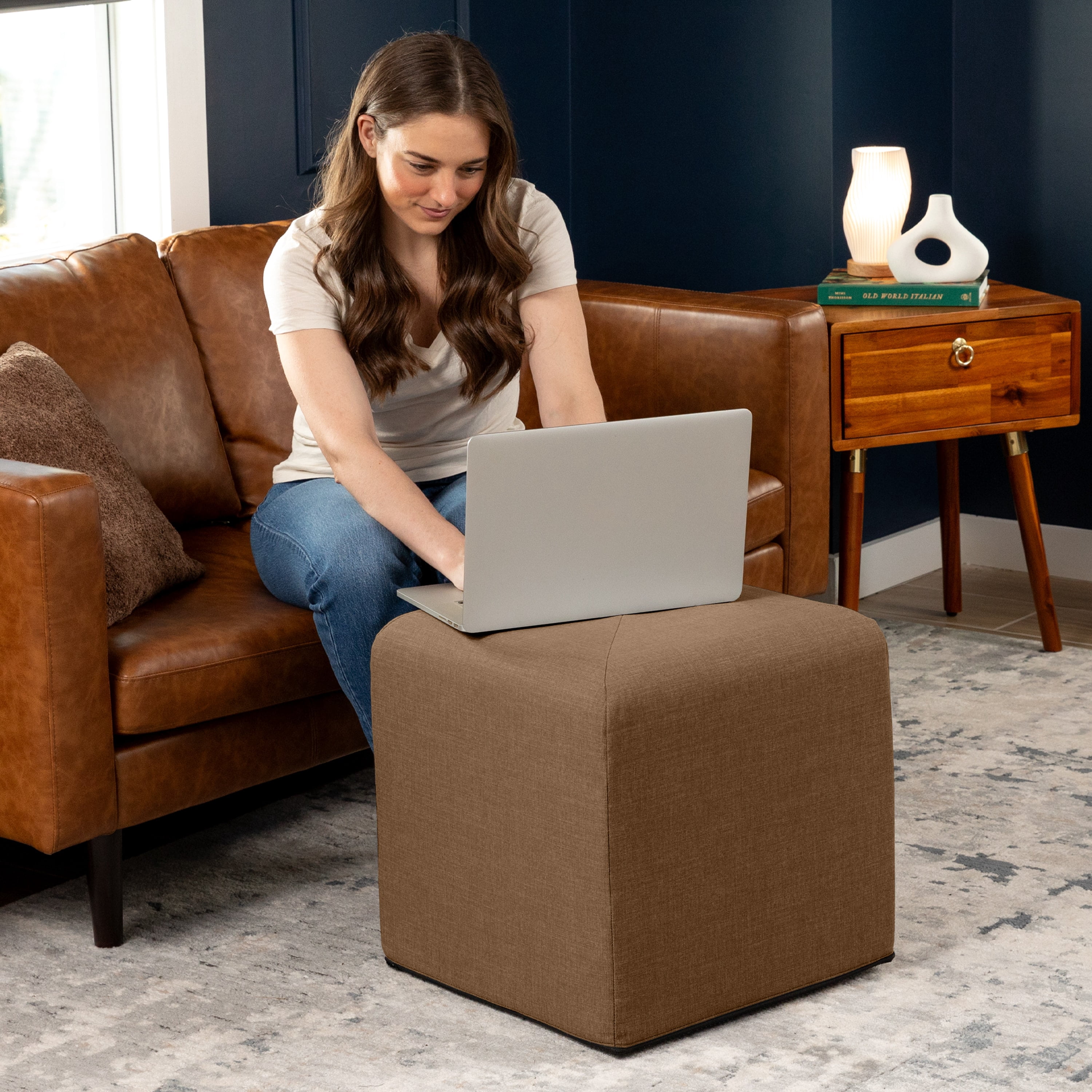 Jaxx Monroe Square Foam Ottoman with Stain Resistant Performance