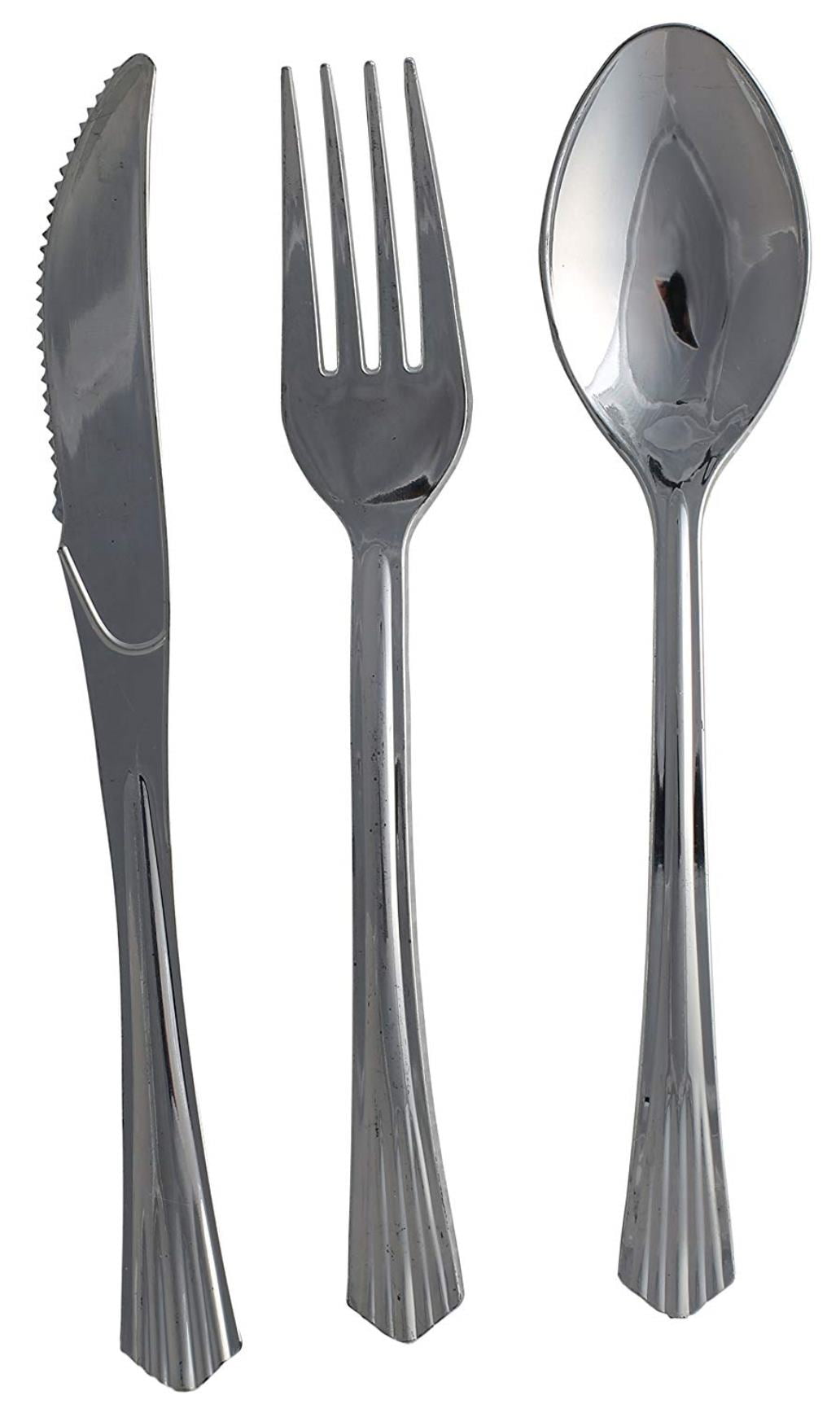 Table To Go New Silver Reflections Heavyweight Disposable Flatware (100