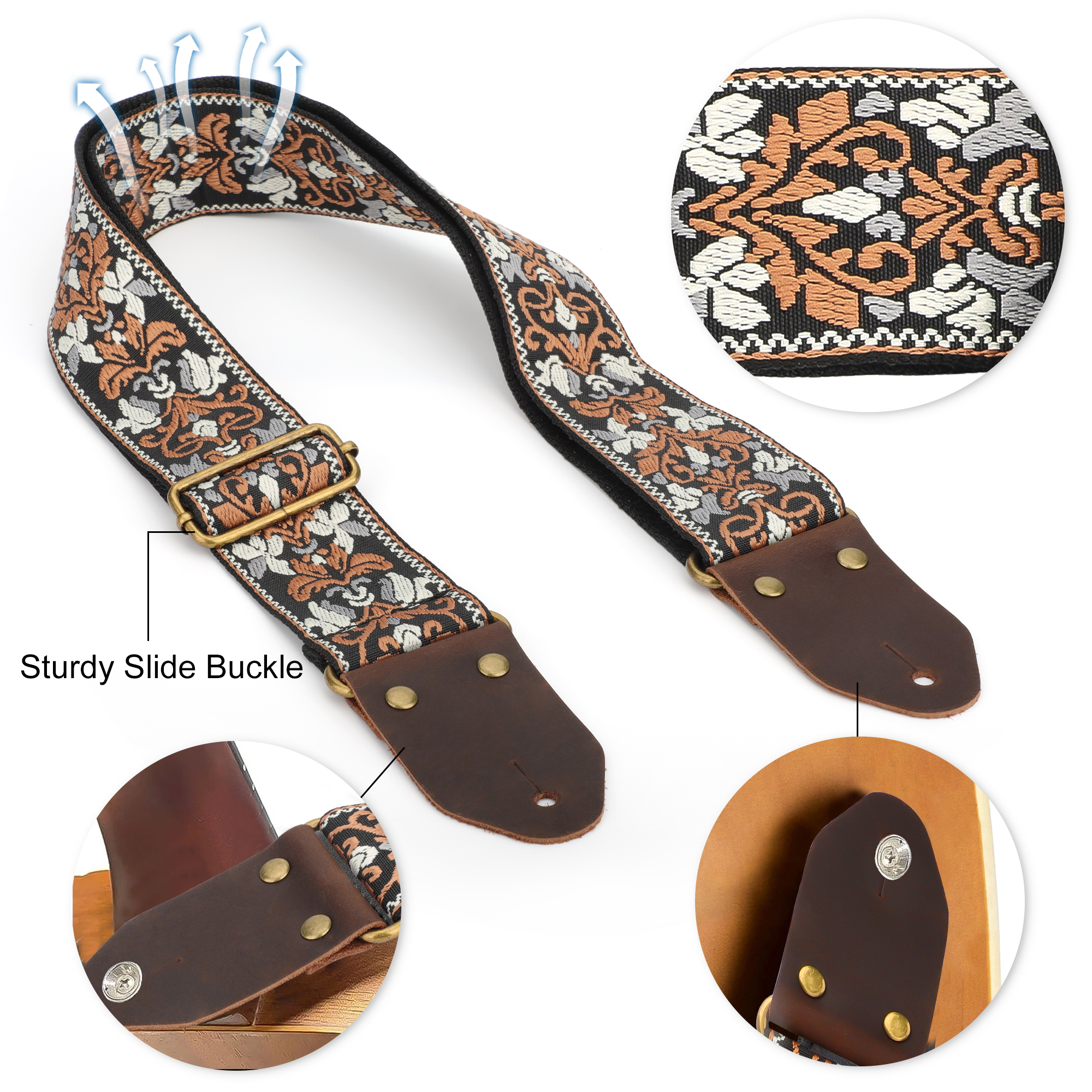EEEkit Cotton Embroidery Guitar Strap with Picks photo 2