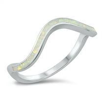 CHOOSE YOUR COLOR White Simulated Opal Ocean Wave Ring .925 Sterling Silver Band CZ Female Size 5