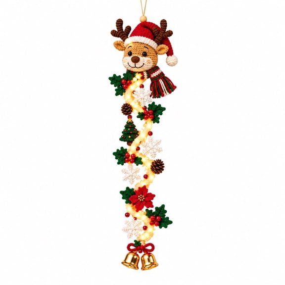 Lighted Christmas Door Hanger, 15 Inch Reindeer Hanging Decoration for Front Door, Porch, Wall and Holiday Home Decor