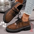 thumbnail image 4 of HEWUQI Womens Leather Platform Oxfords Chunky Round Toe Wingtip Slip on Vintage Soft Comfortable Non Slip Lace up Dress Work School Shoes Khaki Size 6.5, 4 of 7