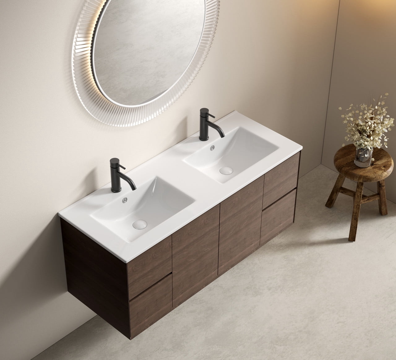 TICOZE Large 48 Inch Double Bowl Ceramic Bathroom Sink, Thin Edge Dual Vanity Sink, White Porcelain Ceramic Sink for Countertop Installation
