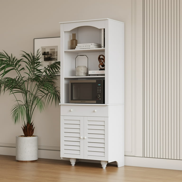 Homfa Kitchen Food Pantry Cabinet, 63.5'' Tall Storage Cabinet with Frosted  Glass Doors and Adjustable Shelves, White 