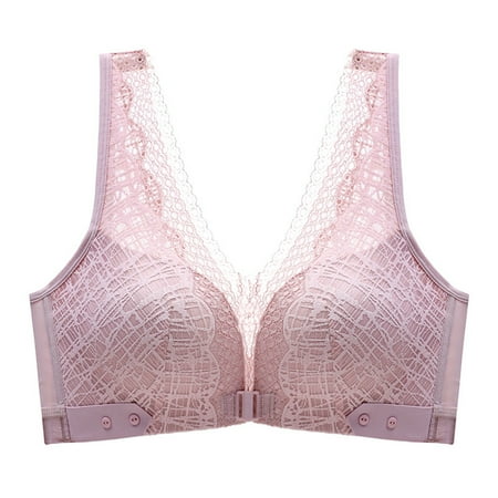 

CLZOUD Plus Size Comfort Bra Women s Strapless Large Front Button Bra Beauty Back Push Up Anti Drop Lace Bra Rose Gold 46