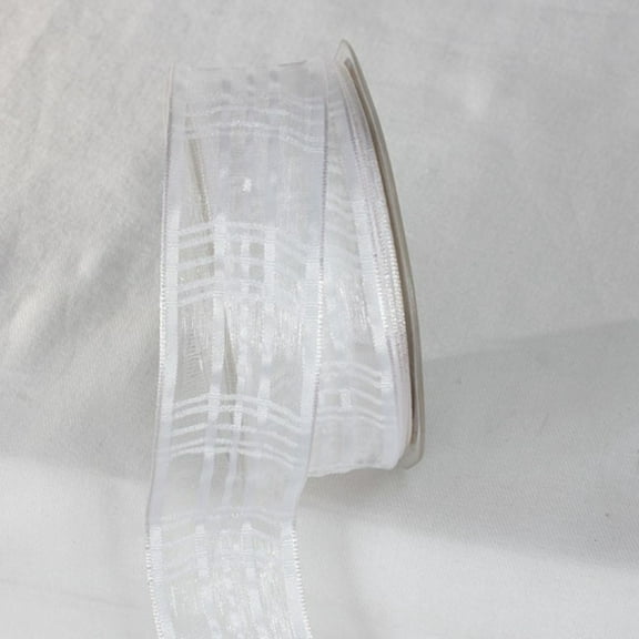 The Ribbon People White Plaid Patterned French Wired Craft Ribbon 1.5" x 25 Yards