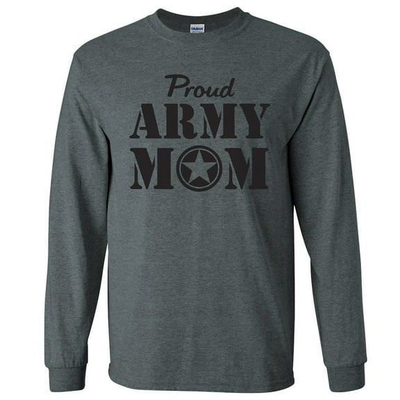Proud Army Mom Long Sleeve T-Shirt in Dark Heather Gray