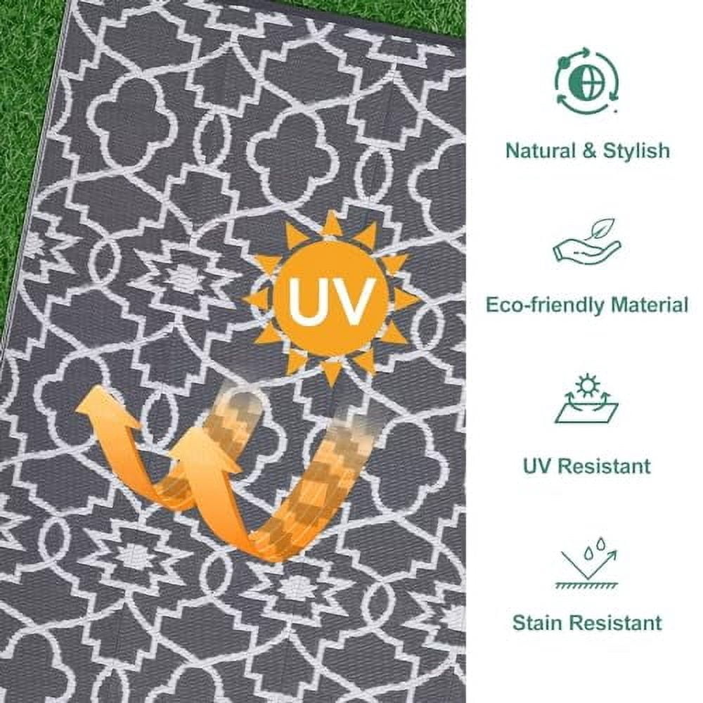 Outdoor Camping Rug for Patio 8x10/9x12/9x18 Stain-Resistant Modern Plastic Straw Rugs with Geometric Floral Pattern, UV-Resistant Reversible Mat for Picnic, RV, Porch, Deck