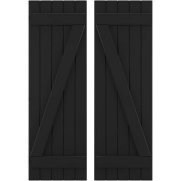 Ekena Millwork 17 1/2"W x 45"H Americraft Five Board (2 Batten) Exterior Real Wood Joined Board-n-Batten Shutters w/ Z-Bar (Per Pair), Black