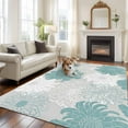 thumbnail image 3 of Turquoise White Floral Large Area Rug 8x10 FT, Non Slip Living Room Throw Carpet, Elegant Chrysanthemum Farmhouse Washable Soft Indoor Outdoor Carpet Non-Shedding Rug for Bedroom Dining Room, 3 of 9