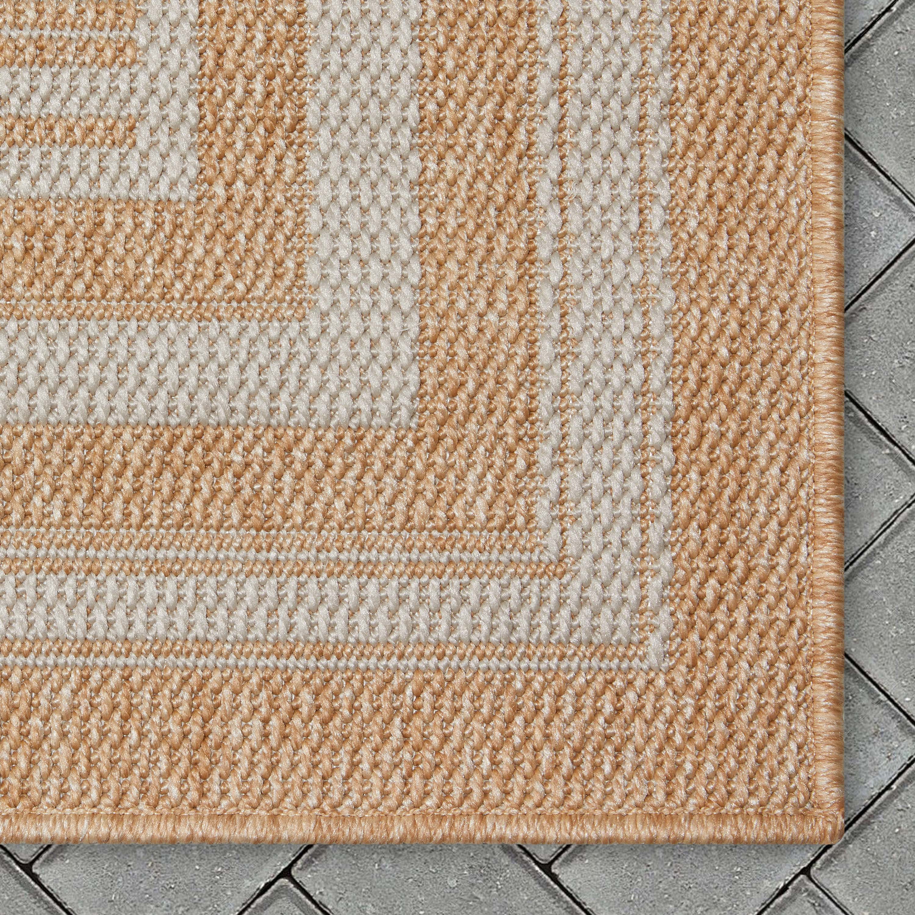Well Woven Fallon Frankie Modern Stripes Beige 2'7" x 9'10" Runner Hi-Lo Indoor/Outdoor Rug
