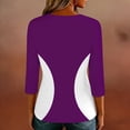 thumbnail image 6 of Htigea Color Block T-Shirts for Women 3/4 Sleeve Round Neck Tops Casual Trendy Slim Fit Tees Soft Comfy Daily Blouses Purple XXL, 6 of 9