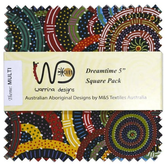 5" Charm Pack - Dreamtime Multi M&S Textiles Australian Aboriginal Aborigine Squares Fabric Bundle Quilter's Cotton Precuts (XMST-DTPM5) M532.52