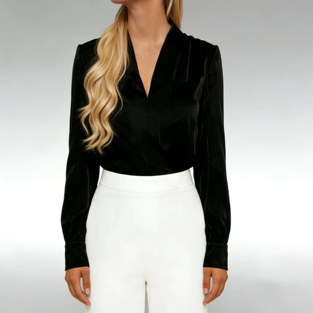 Tops de Manga Larga de Mujer Vestido Casual Oro Terciopelo Cuello en V Blusa Suelta Suave Elegante, de Manga Larga de Negocios Tops Casuales para Mujeres