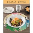 thumbnail image 3 of 13 Inch Round Placemats Set of 6, Teal Brown Mountain Non Slip Heat Insulation PP Table Mats, Farmhouse Cherry Blossoms Cranes Washable Place Mats for Kitchen Dining Party Table Decor, 3 of 7