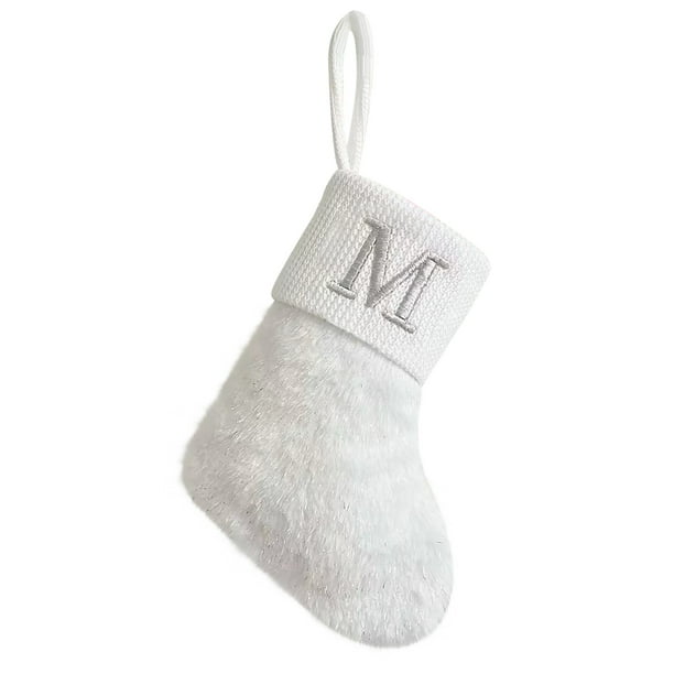 mfyjkho Calcetines Navideños De Seda Blanca Brillante Con Diseño De Letras, Decoración Colgante Para Chimenea De 23 Cm, Juego De 1