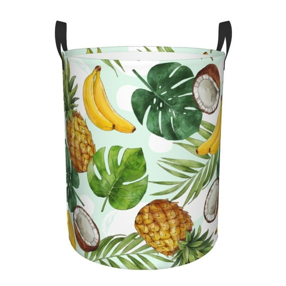 XMXT Collapsible Laundry Basket, Cartoon Banana Coconut Print Polyester Waterproof Laundry Hamper, 40L