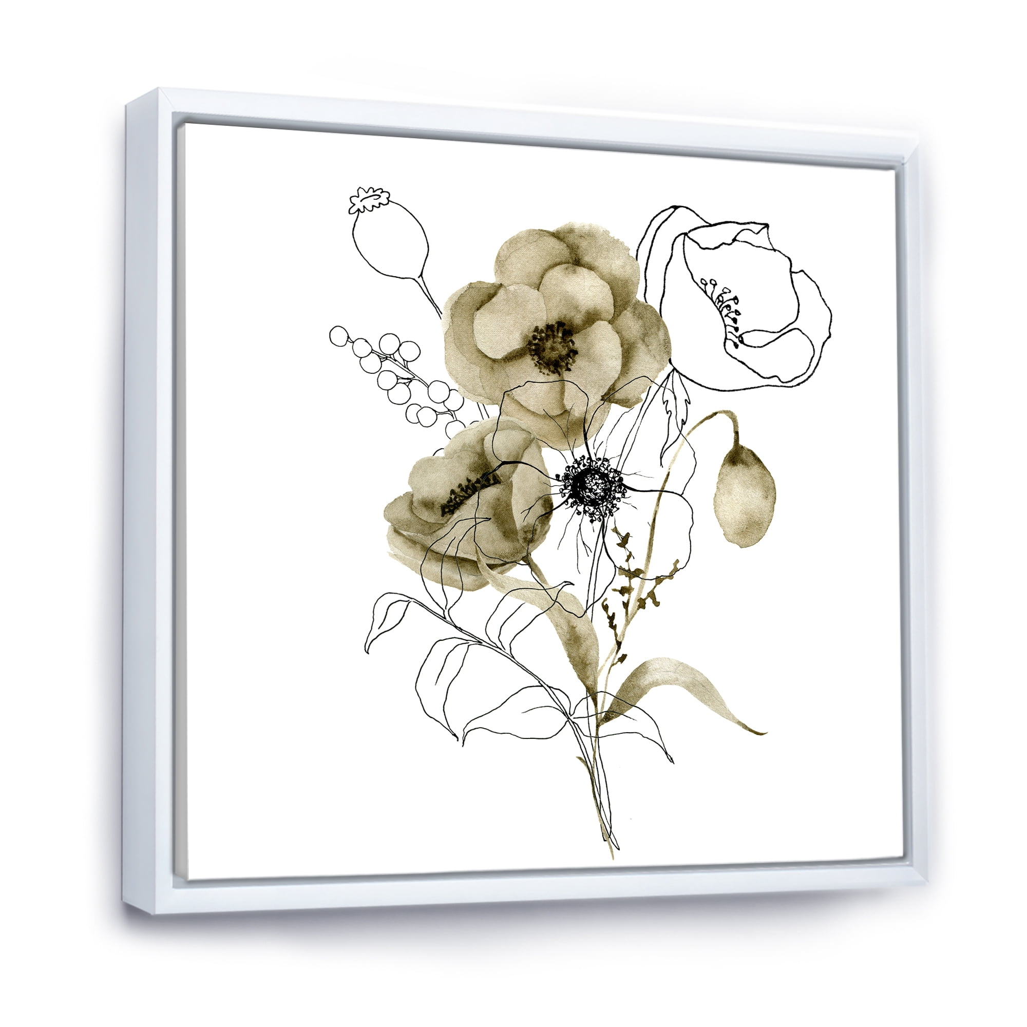 Designart 'Eucalyptus Branches With Anemone Bouquet Flower' Traditional Framed Canvas Wall Art Print