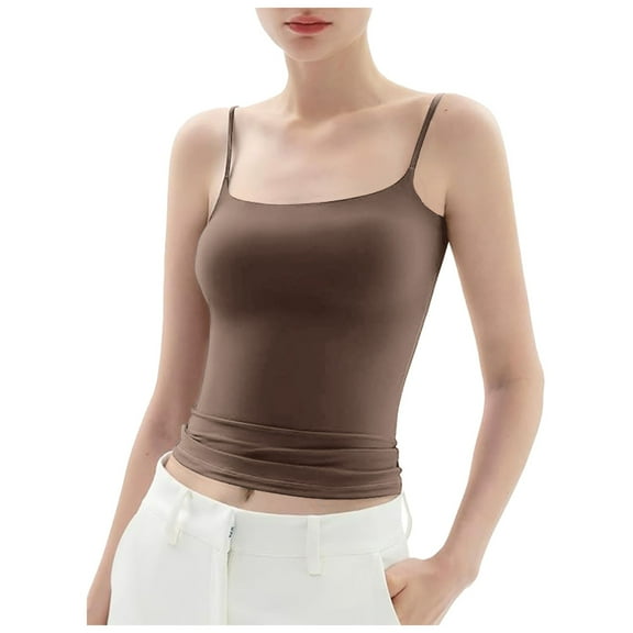 DVKOVI Women's Square Neck Tank Top Cropped Camisole Sleeveless Basic Tops with Adjustable Spaghetti Straps