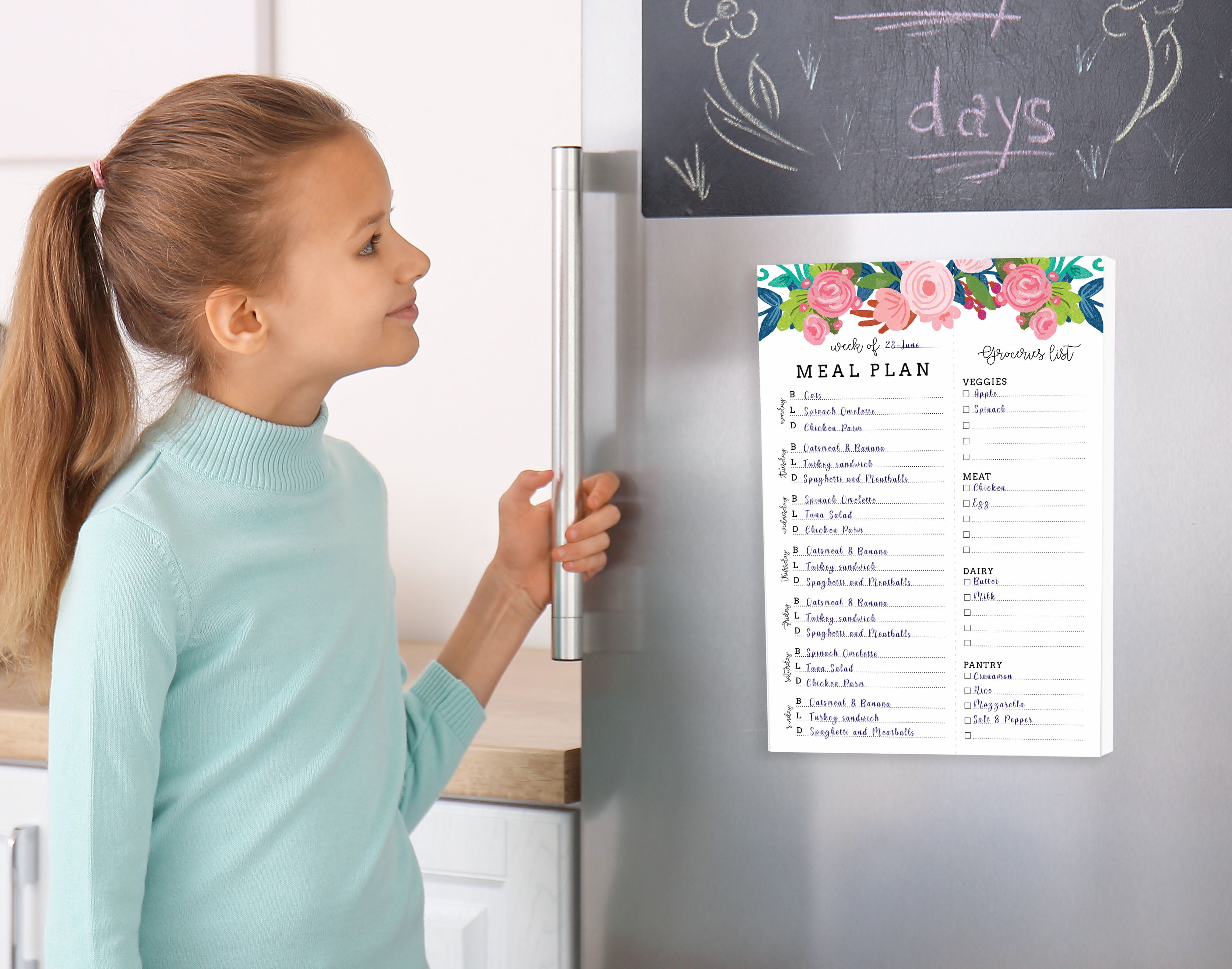 Inkdotpot Weekly Meal Planner Notepad 7"x10 , "Week Van Het Maaltijdplan" Magnetic Meal Planning Pad with Tear Off Grocery Shopping List for Fridge- Kitchen & Home - 54 Sheets -VJ