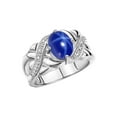 thumbnail image 4 of RYLOS Rings for Women Sterling Silver Ring Classic 9X7MM Oval Gemstone & Diamonds Blue Star Sapphire Jewelry Size 10, 4 of 8