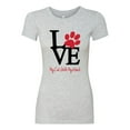 thumbnail image 2 of Love My Cat Stole My Heart Red Footprints Animal Lover Womens Slim Fit Junior Tee, Heather Grey, Small, 2 of 3