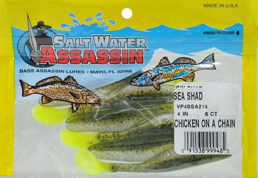 Bass Assassin Sea Shad Saltwater Lure, Chicken on a Chain 4, 6Pk Soft Baits