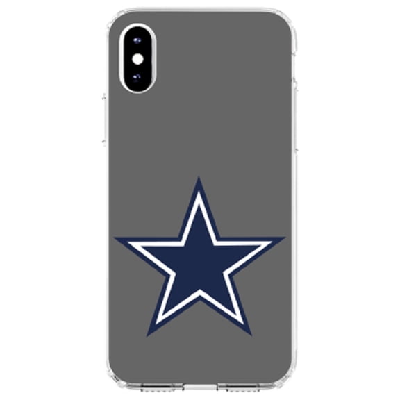 DistinctInk Clear Shockproof Hybrid Case for iPhone XS Max (6.5" Screen) - TPU Bumper, Acrylic Back, Tempered Glass Screen Protector - Dallas Star Grey Navy - Football Team
