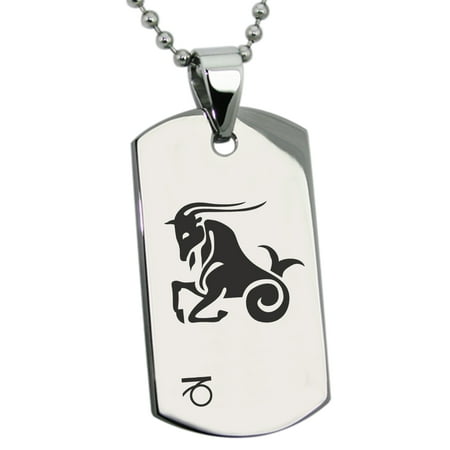 Gold Aquarius Zodiac Charm - Stainless Steel Capricorn Astrology Zodiac Sign Engraved Dog Tag Pendant
