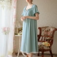 thumbnail image 4 of Previn Women's Cotton Victorian Nightgown Short Sleeve Cute Lace Soft Summer Vintage Princess Frilly Old Fashioned Long Sleep Dress Ruffle Pajama Dress Peacock Blue Large, 4 of 4