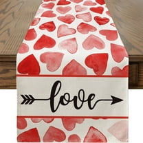 Meggemo 13 x 108.3 Inches Valentine's Day Table Runner Linen Gnome Heart Print Romantic Decor for Dining Table Party