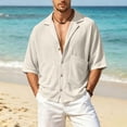 thumbnail image 6 of Avirosel Men's Cuban Camp Collar Shirt Short Sleeve Casual Summer Button Down Gauze Shirt with Pockets Breathable Relaxed Fit Vacation Top Beige, 6 of 8
