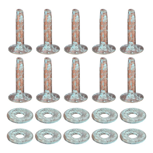 Unique Bargains Ensemble de 10 Rivets en Cuivre Massif 12x4x21mm et Fixateur en Cuir, Vert Patine
