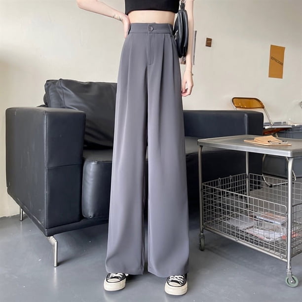 Pantalones de traje para mujer, estilo coreano, holgados, de cintura alta, con pierna ancha, adelgazantes, rectos, informales, de verano
