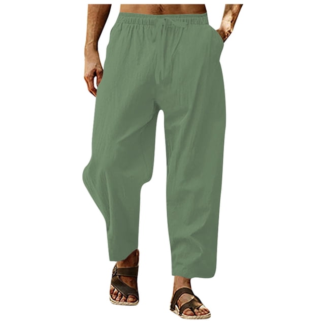 SHIXIAOO Men's Pocket Loose Low Waist Drawstring Linen Pants Casual Pants Jogging