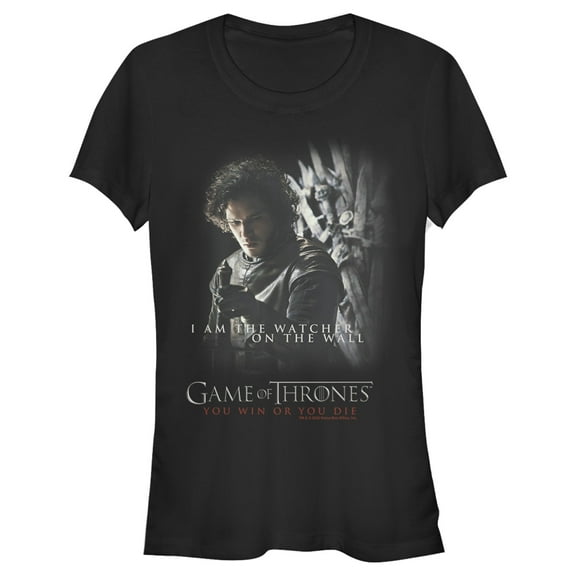 Junior's Game of Thrones Jon Snow Watcher on the Wall  Graphic Tee Black Large