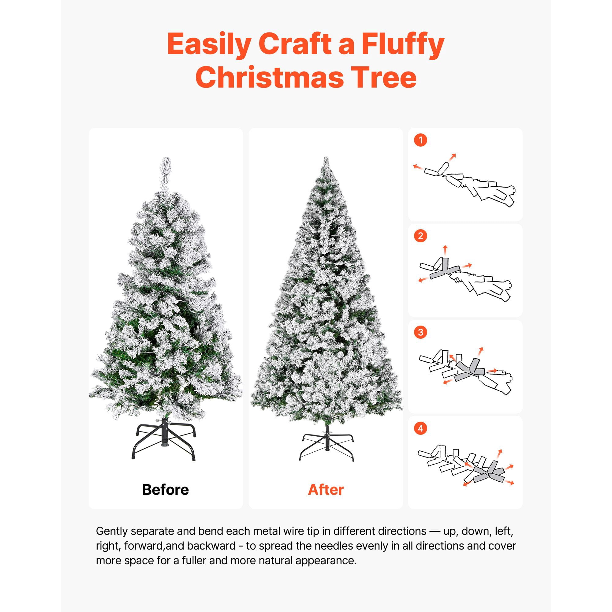 Christmas Tree, 7.2ft Prelit Flocked Artificial Tree, Full Holiday Xmas Deco Trees with 470 Colorful LED Lights, 11 Lighting Modes & 1346 Branch Tips for Home Party Office Decoration